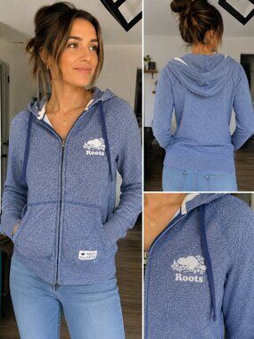 Roots Blue Full Zip Hoodie Jacket Medium